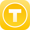 Logo de la aplicación. Una T blanca encerrada en un círculo amarillo.
