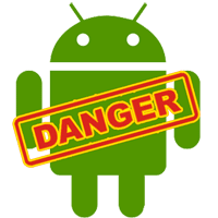 Logotipo de Android con la sobreimpresión "Danger"